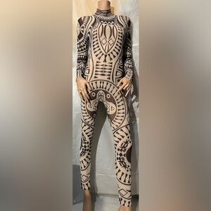 Kikiriki Tribal Patterned Beige and Brown Women’s Jumpsuit Size L